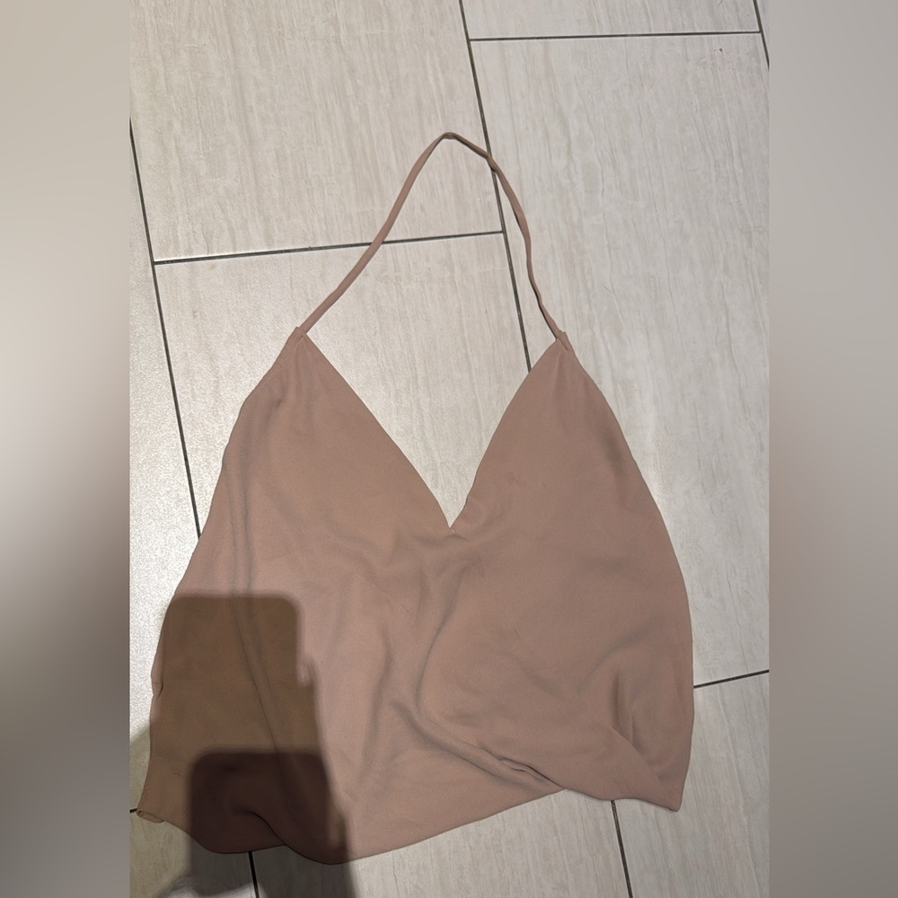 Oliviaceous rose/ tan halter top